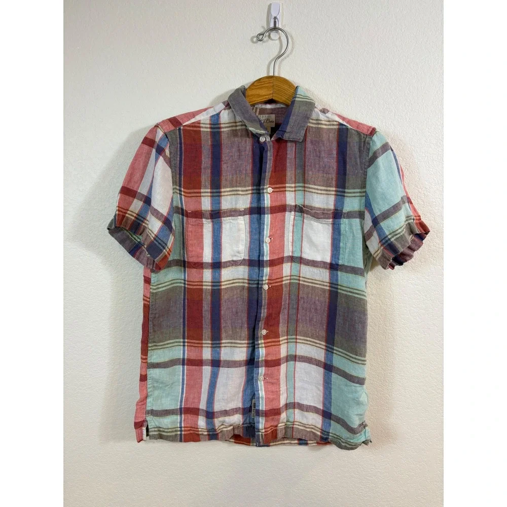 J.Crew Button Down Mens Small Multi Color Baird McNutt Irish Linen Plaid preppy
